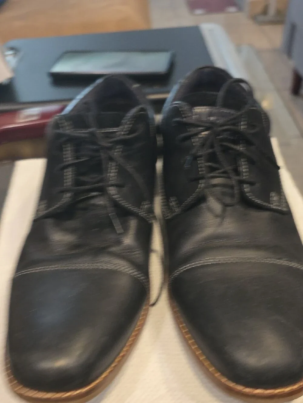 Steve Madden Black Leather Derby Shoes with Brown Welt